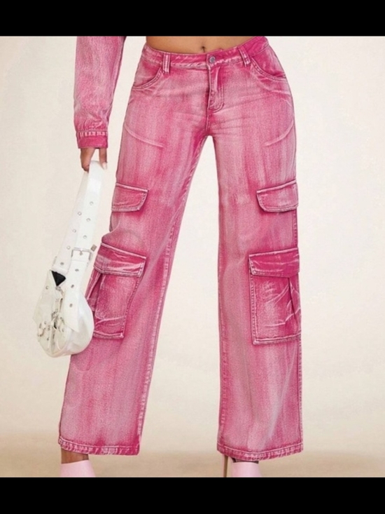 BellanBlue Denim - NWT Boutique | SZ S | Pink Mineral Wash Cargo Wide Leg High Rise Pants Size S